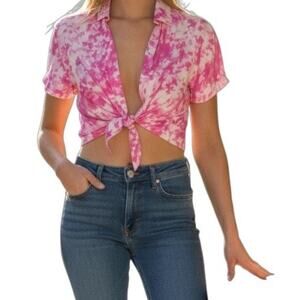 For Love & Lemons Devon Pink Tie Dye Crop Top Large